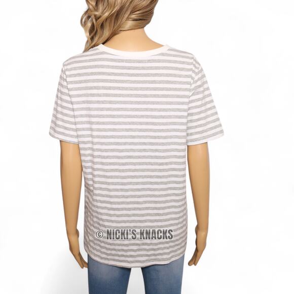 Dreamers Tie Front T-Shirt Gray White Striped Crewneck Short Sleeve Tee Size L - Picture 4 of 9